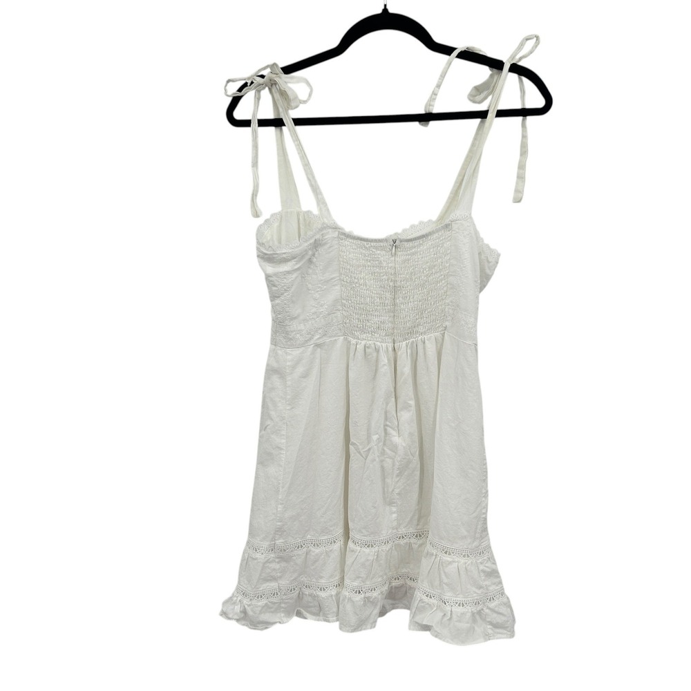 Coquette White Babydoll Mini Dress Medium Lace Ruffle Tie‎ Strap Cottagecore - Picture 9 of 11